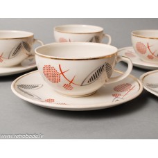 5 gab. Porcelāna tējas vai kafijas komplekts, tases un apakštases, PFF